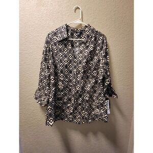 NWT Alfani womens tan/black womens 3/4 sleeve button up blouse size 18